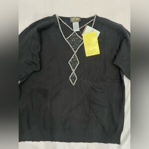 NWT Bob Mackie Wearable Art QVC Black Embellished Sweater Womens XL